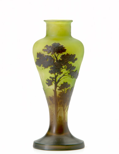 Appraisal: EMILE GALLE Scenic cameo vase in dark browns over shaded