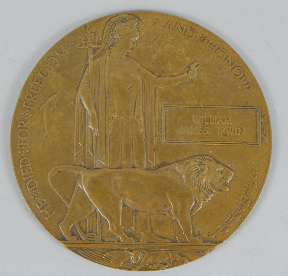 Appraisal: A First World War bronze death plaque or penny for