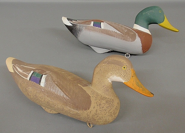 Appraisal: - Mallard hen and drake carved and paint decorated decoys