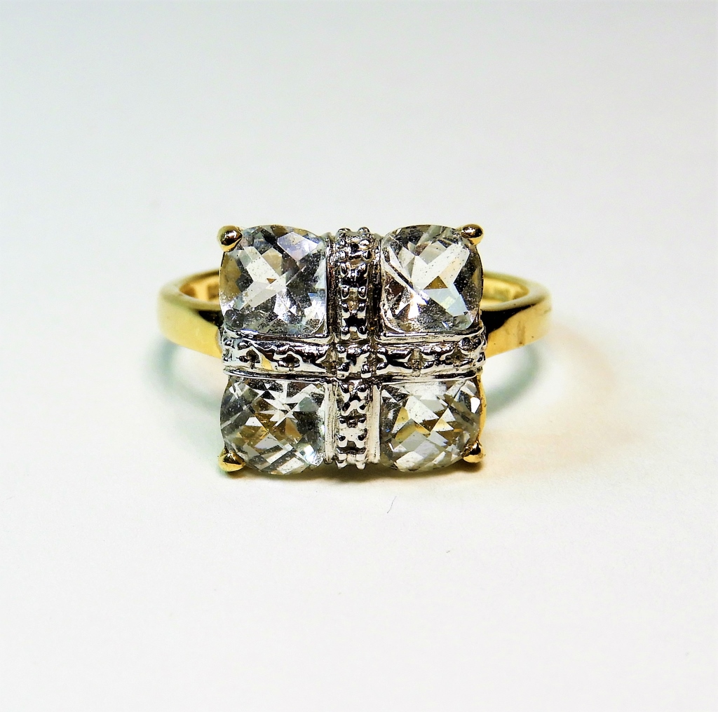 Appraisal: K YELLOW GOLD PALE BLUE TOPAZ DIAMOND RING China th