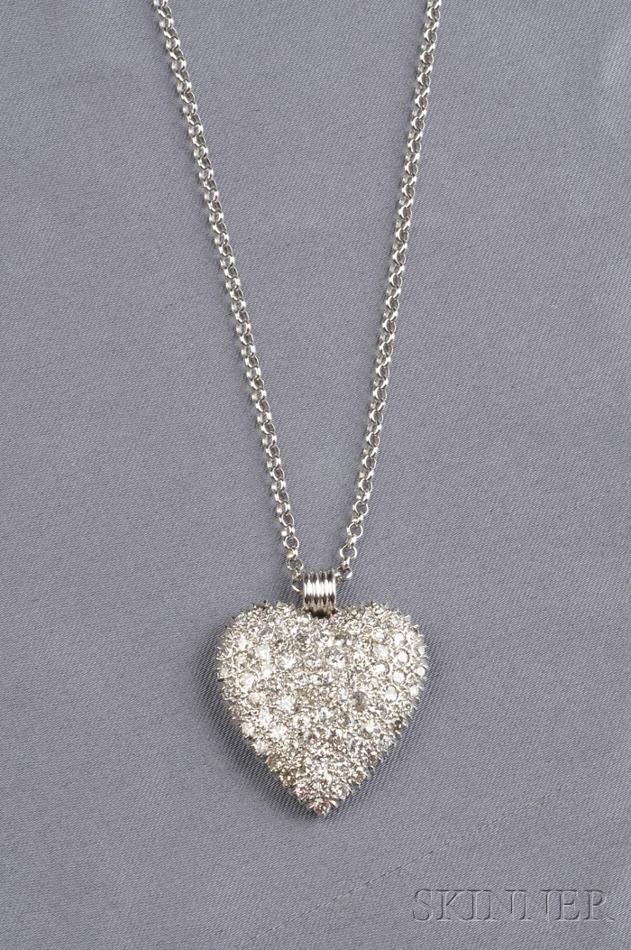 Appraisal: kt White Gold and Diamond Heart Necklace pave-set with eighty-three