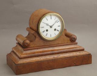 Appraisal: French Burled Walnut Mantel Clock th c by Jap French