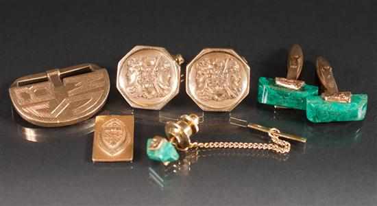 Appraisal: Assorted K yellow gold and malachite jewelry two pairs of