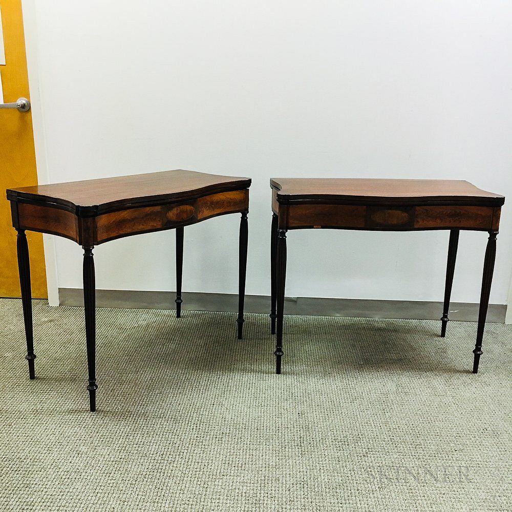 Appraisal: Pair of Boston-type Federal-style Inlaid Mahogany Card Tables Pair of