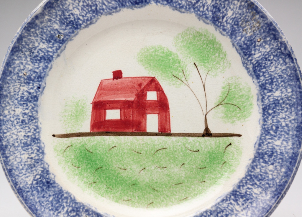 Appraisal: Second quarter th century Red schoolhouse with blue border and