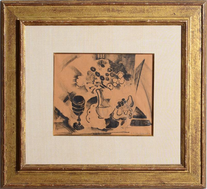 Appraisal: CORA PURVIANCE - STILL LIFE Charcoal on beige paper signed