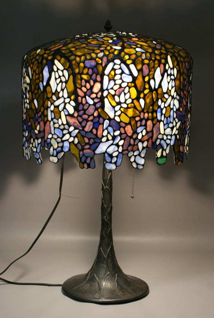 Appraisal: Tiffany-style leaded and stained glass Wisteria pattern table lamp th