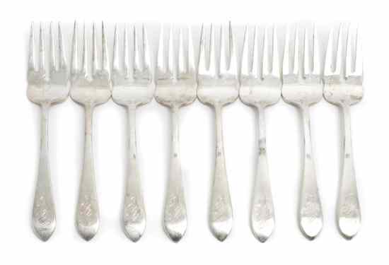 Appraisal: Eight American Sterling Silver Dessert Forks Dominick Haff monogrammed AWMC