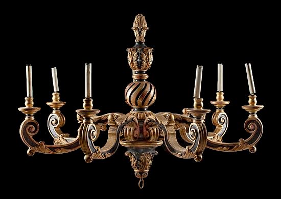 Appraisal: A Regence Style Painted and Parcel Gilt Seven-Light Chandelier Height