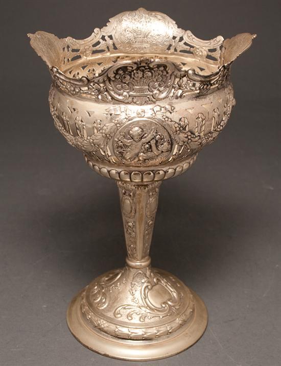 Appraisal: French repousse reticulated silver compote th century Rococo style in