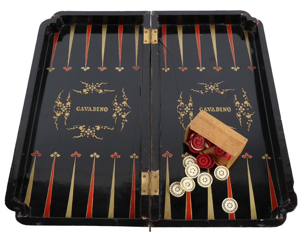 Appraisal: CHINESE EXPORT LACQUER GAME BOXhinged opening to reveal a backgammon