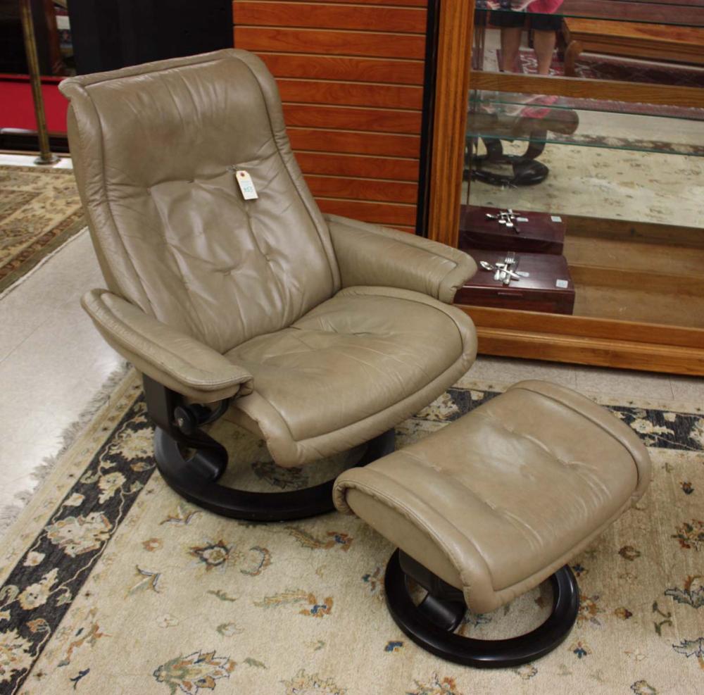 Appraisal: EKORNES NORWEGIAN MODERN 'STRESSLESS' LEATHER RECLINER AND FOOTSTOOL J E