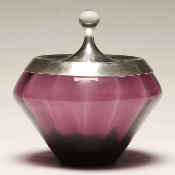 Appraisal: Gorham bon bon dish with sterling lid and amethyst glass