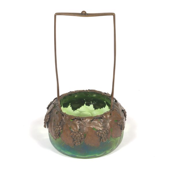 Appraisal: LOETZ ART NOUVEAU EMERALD GLASS AND BRONZE GRAPE VINE BASKET