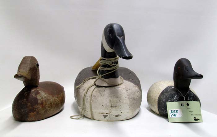 Appraisal: THREE HAND MADE WOODEN CARVED WATERFOWL DECOYS lesser Canada Goose