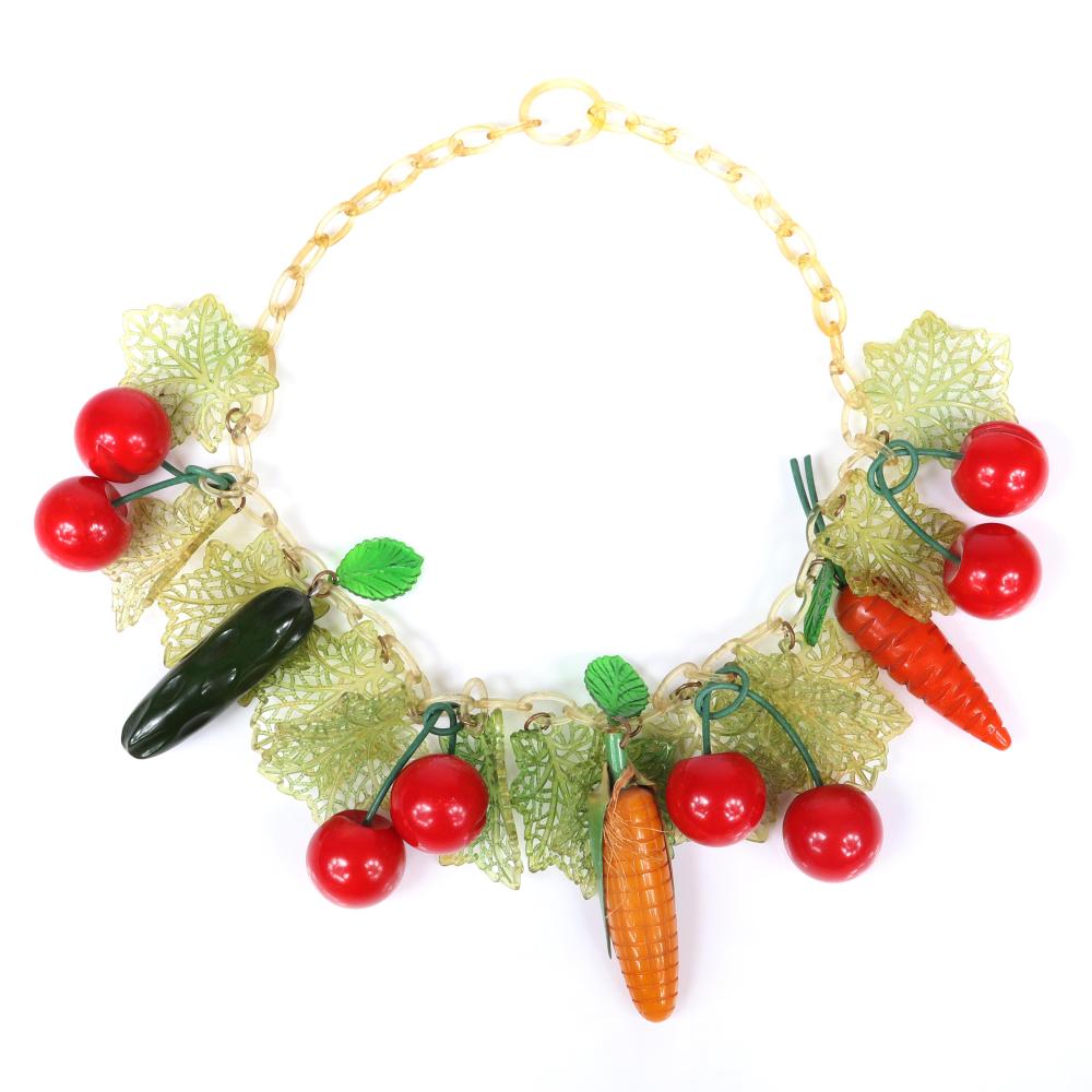 Appraisal: CARMEN MIRANDA STYLE VINTAGE BAKELITE ''FANTASY'' PIECE NECKLACE RE-MADE WITH