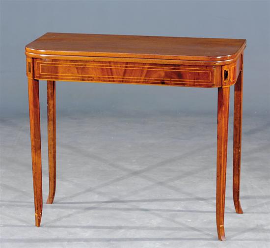 Appraisal: Regency mahogany inlaid card table early th century D-shaped top