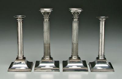 Appraisal: Two pairs silver plate candlesticks one pair Corinthian columns with