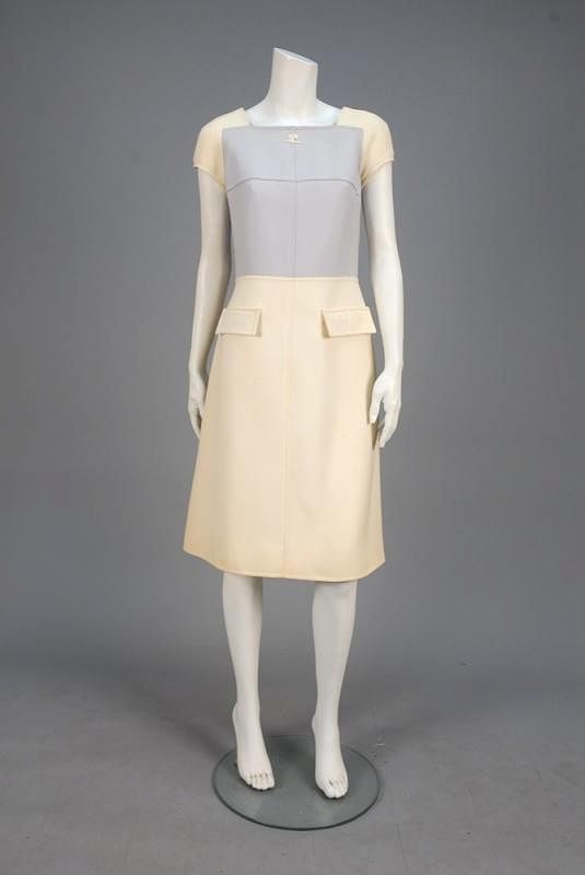 Appraisal: COURREGES PARIS NUMBERED WOOL DAY DRESS s Colorblock cap sleeve