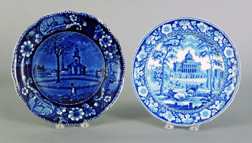 Appraisal: Historical blue Staffordshire soup bowl and plate th c depicting