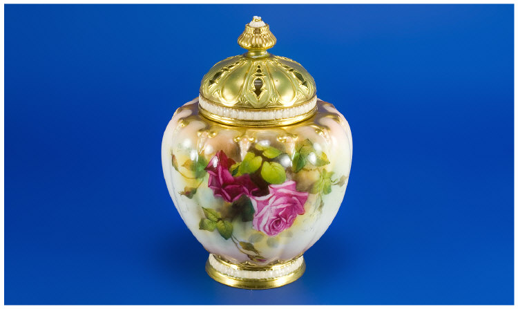 Appraisal: Royal Worcester Pot- Pourri Vase and Cover With Hand painted