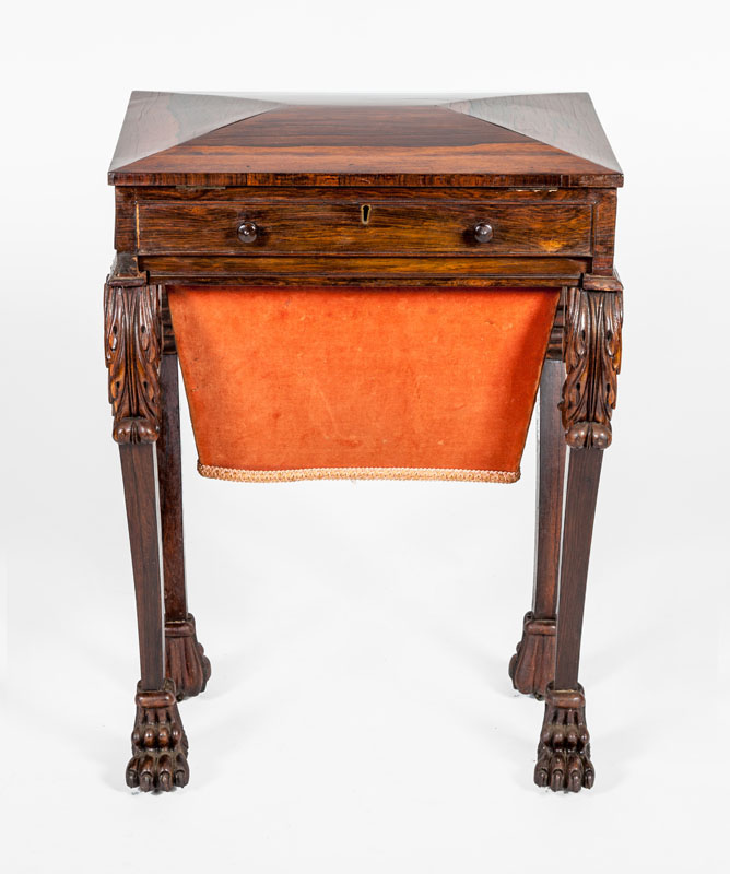 Appraisal: WILLIAM IV ROSEWOOD SEWING TABLE Opening to a fitted interior