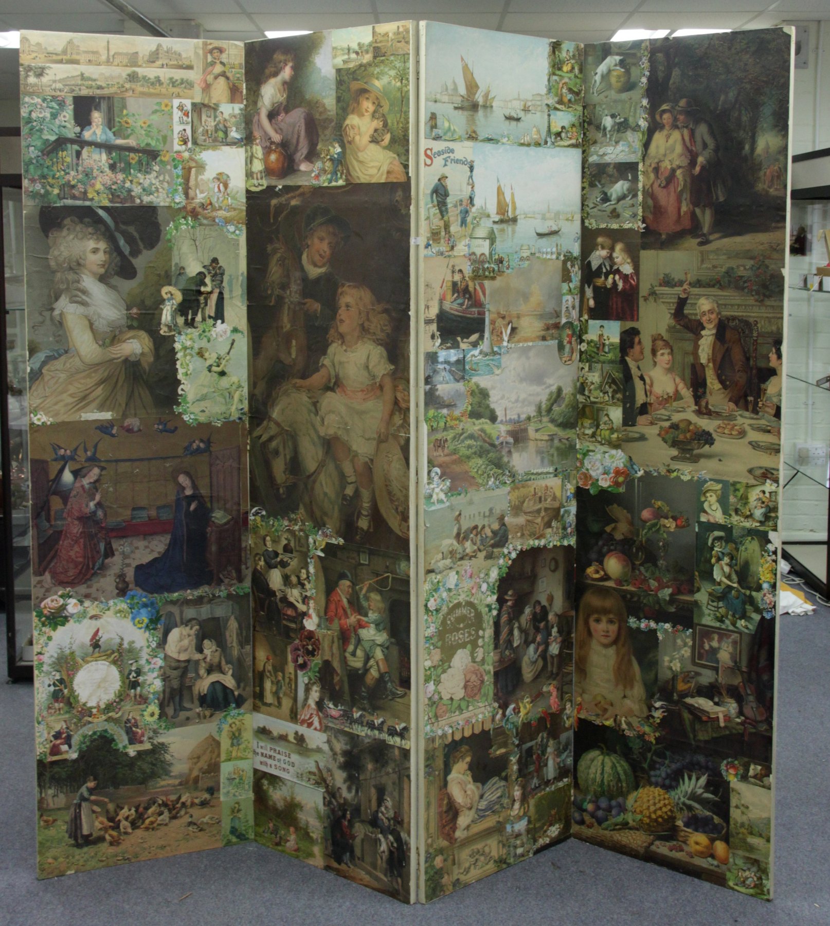 Appraisal: A large decoupage four-fold screen cm high