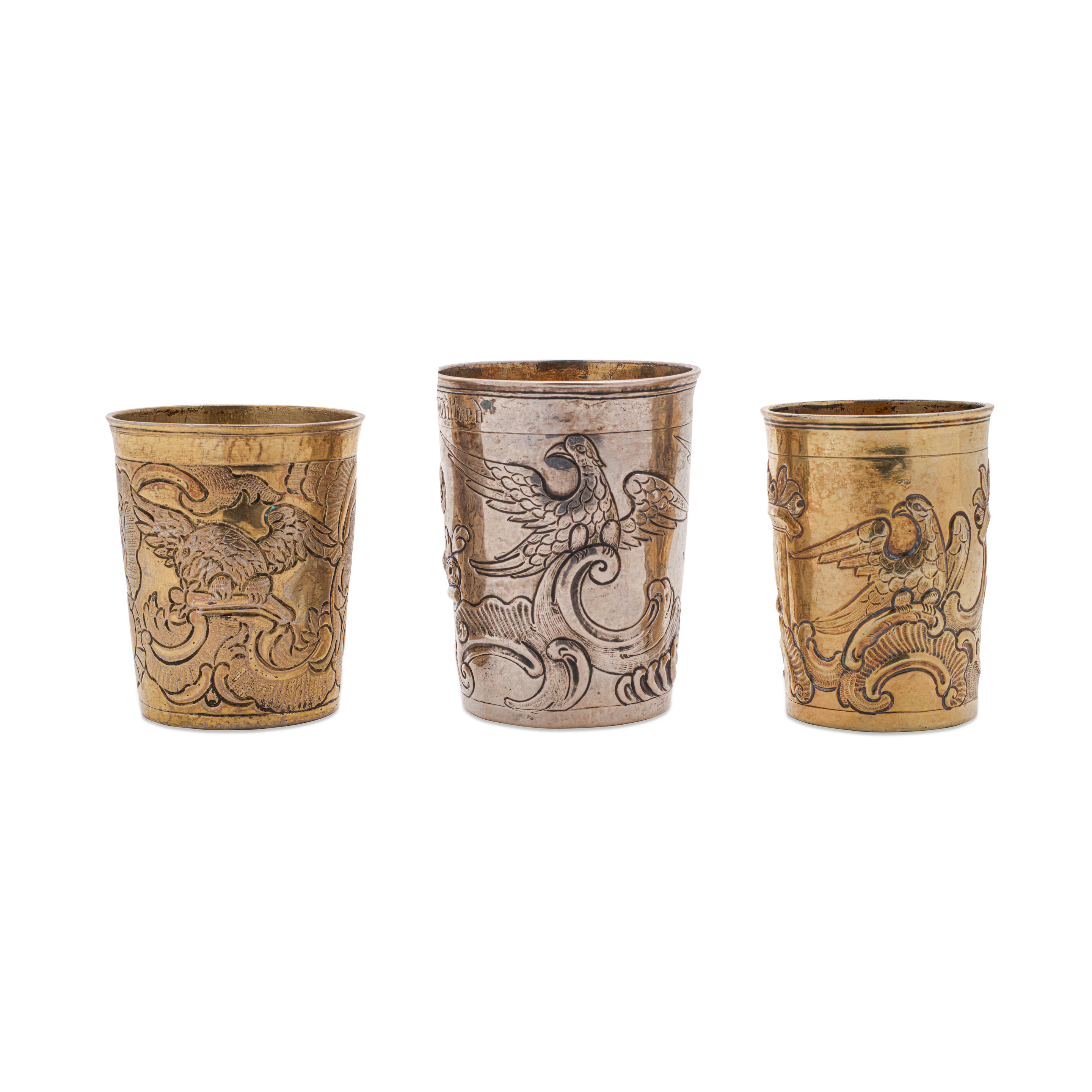 Appraisal: THREE RUSSIAN STANDARD SILVER AND SILVER-GILT BEAKERS BY VARIOUS MAKERS