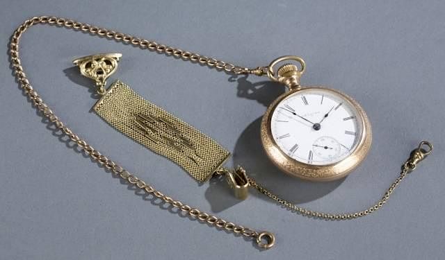 Appraisal: Gold plated Elgin pocket watch A gold plated Elgin pocket