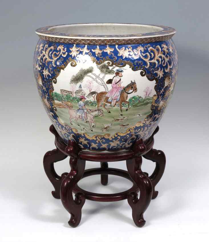 Appraisal: LARGE CHINESE WESTERN SCENE KOI BOWL '' dia x ''