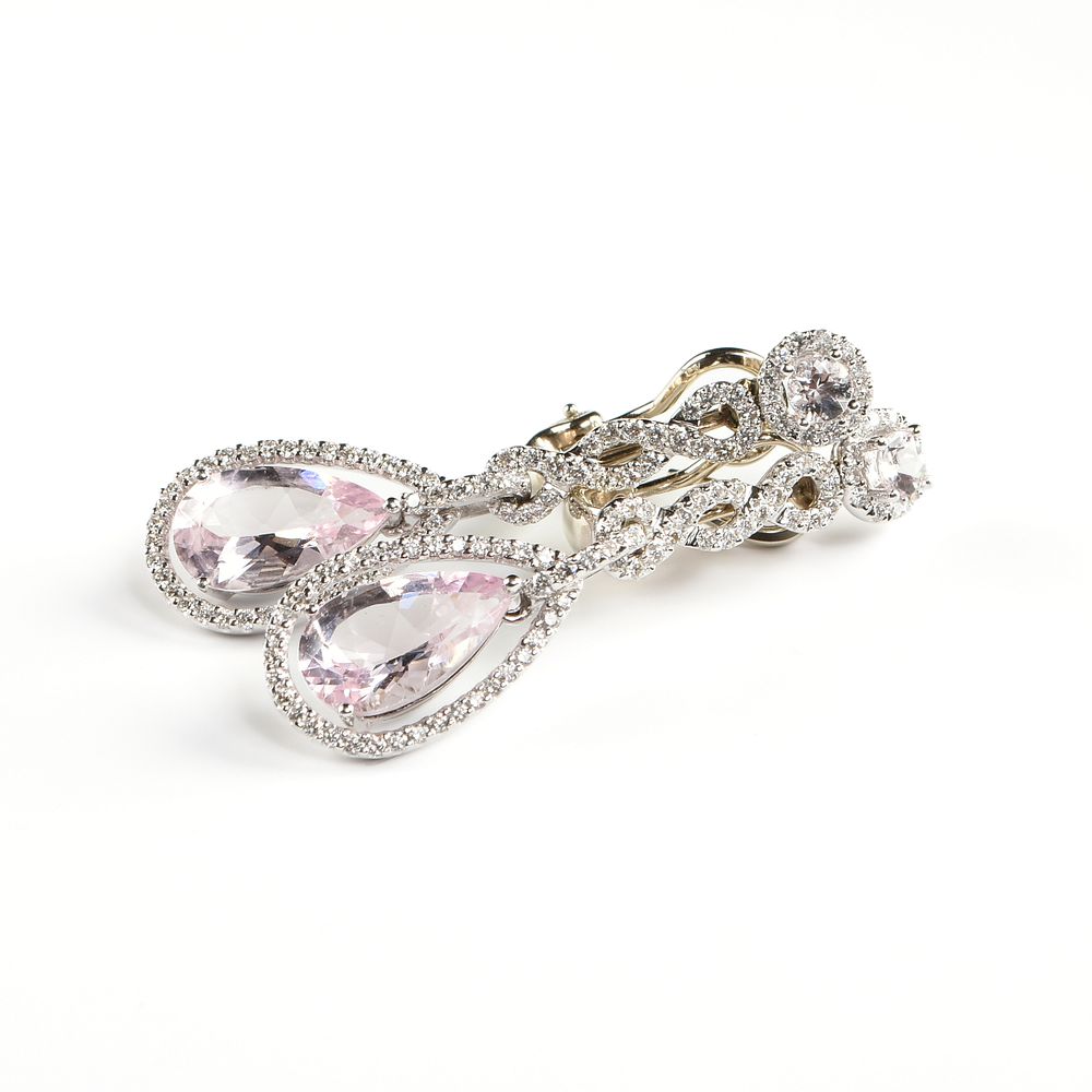 Appraisal: A PAIR OF K WHITE GOLD MORGANITE AND DIAMOND DROP