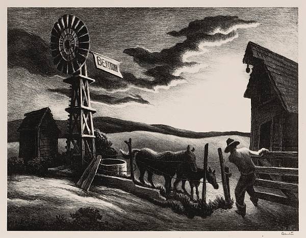 Appraisal: n a Thomas Hart Benton American - Nebraska Evening F