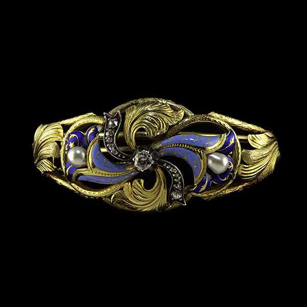 Appraisal: Victorian Hand-Cast k Bracelet with Enamel Ca k yellow gold