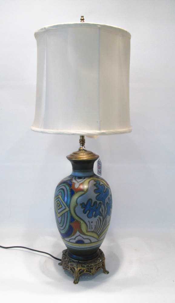 Appraisal: GOUDA POTTERY TABLE LAMP the base in traditional colors and