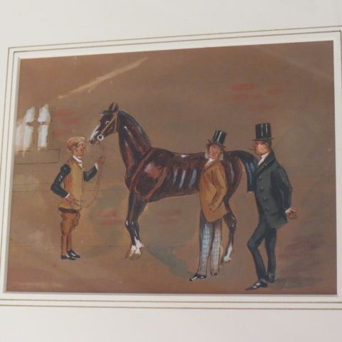 Appraisal: th Century Equestrian Watercolor Pen gentleman with a race horse