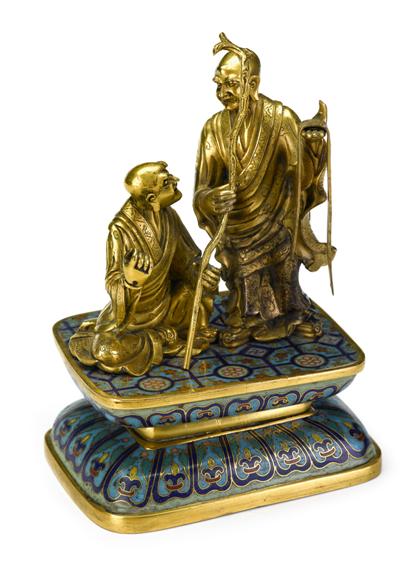 Appraisal: Chinese gilt bronze Daoist grouping on cloisonne stand th century