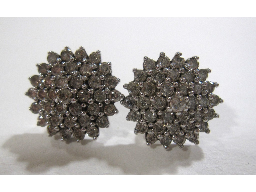 Appraisal: White gold diamond cluster stud earrings