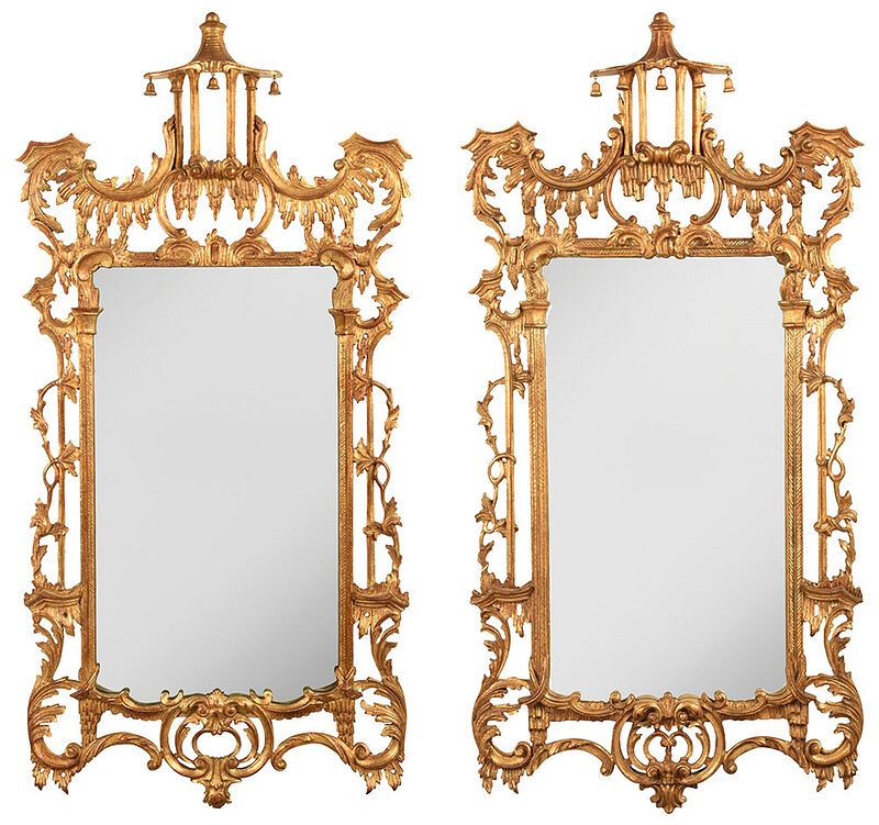 Appraisal: Pair Chinese Chippendale Style Carved Mirrors Italian th century each