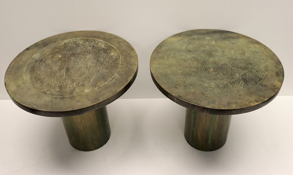 Appraisal: Phillip And Kelvin Laverne Signed Etched And Patinated Bronze Tables