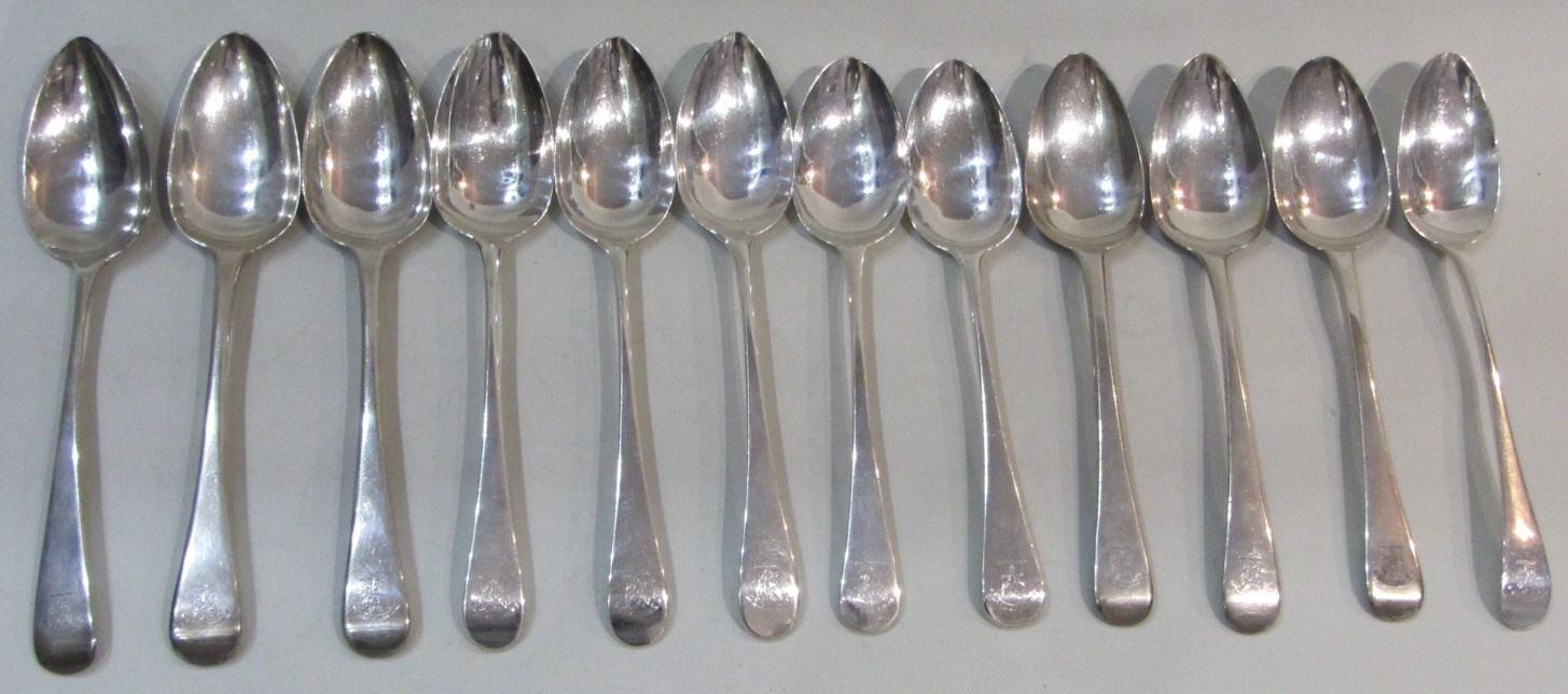 Appraisal: Twelve silver Old English pattern table spoons mostly various Georgian