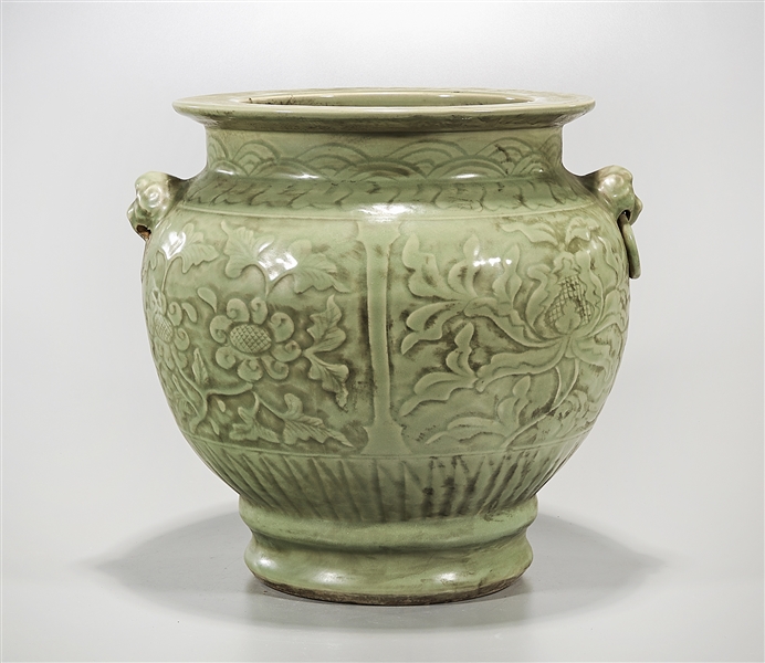 Appraisal: Chinese celadon glazed porcelain vase with lotus and flower design