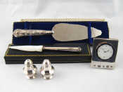 Appraisal: Mixed silver comprising a silver fronted desk clock a silver