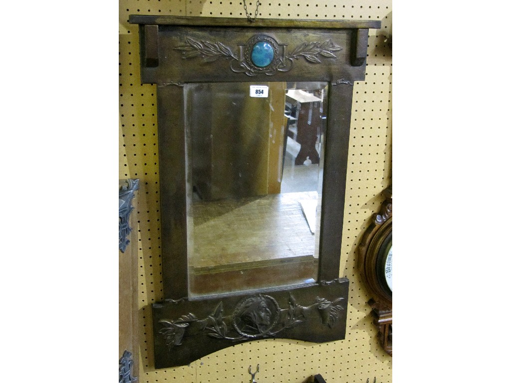 Appraisal: Embossed brass framed mirror with enamel roundel and gentleman's profile