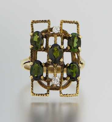 Appraisal: A Modernist Design tourmaline and Diamond Ring k yellow gold