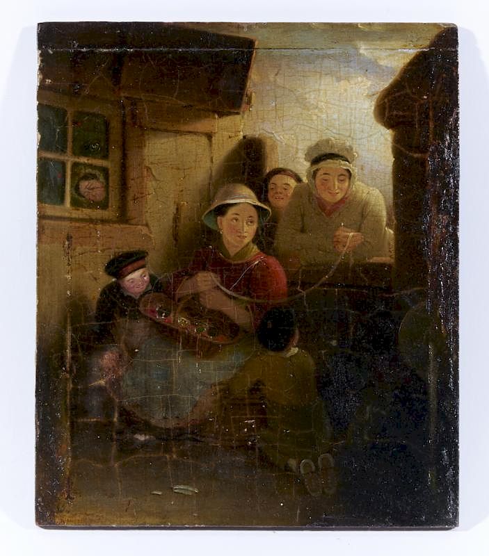 Appraisal: Painting Dutch school Yarn Seller oil on panel Painting Dutch