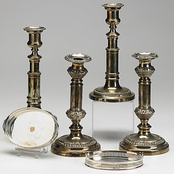 Appraisal: SIX PIECES OF SILVER PLATETwo pairs of telescoping candlesticks and