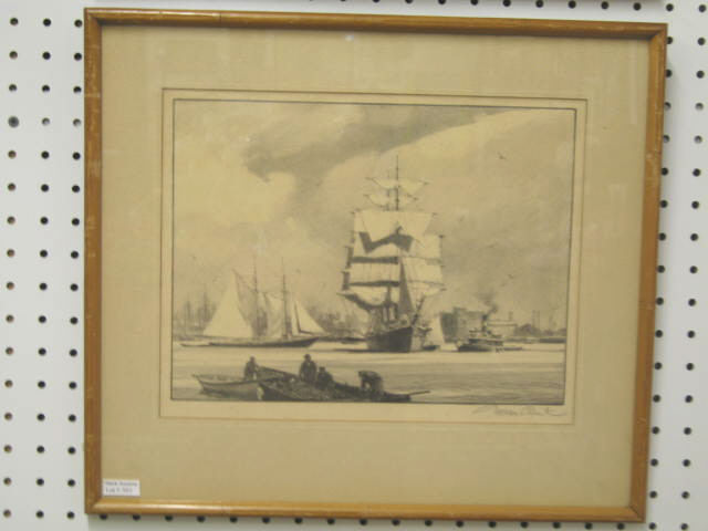 Appraisal: Gordon H Grant Lithograph Fisherman in the Harbour pencil signed