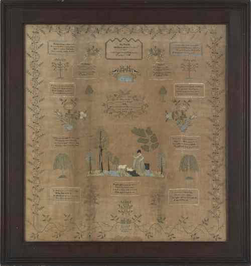 Appraisal: Chester County Pennsylvania silk on linen sampler dated wrought by