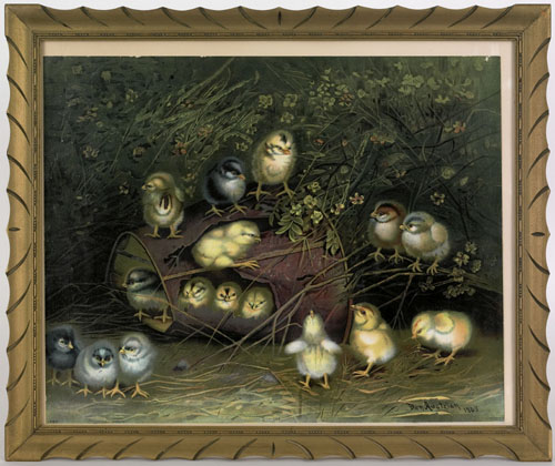 Appraisal: Ben Austrian American - chromolithograph of chicks playing around a