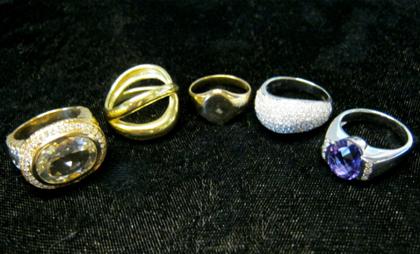 Appraisal: Group of karat gold ringsFive rings of white or yellow